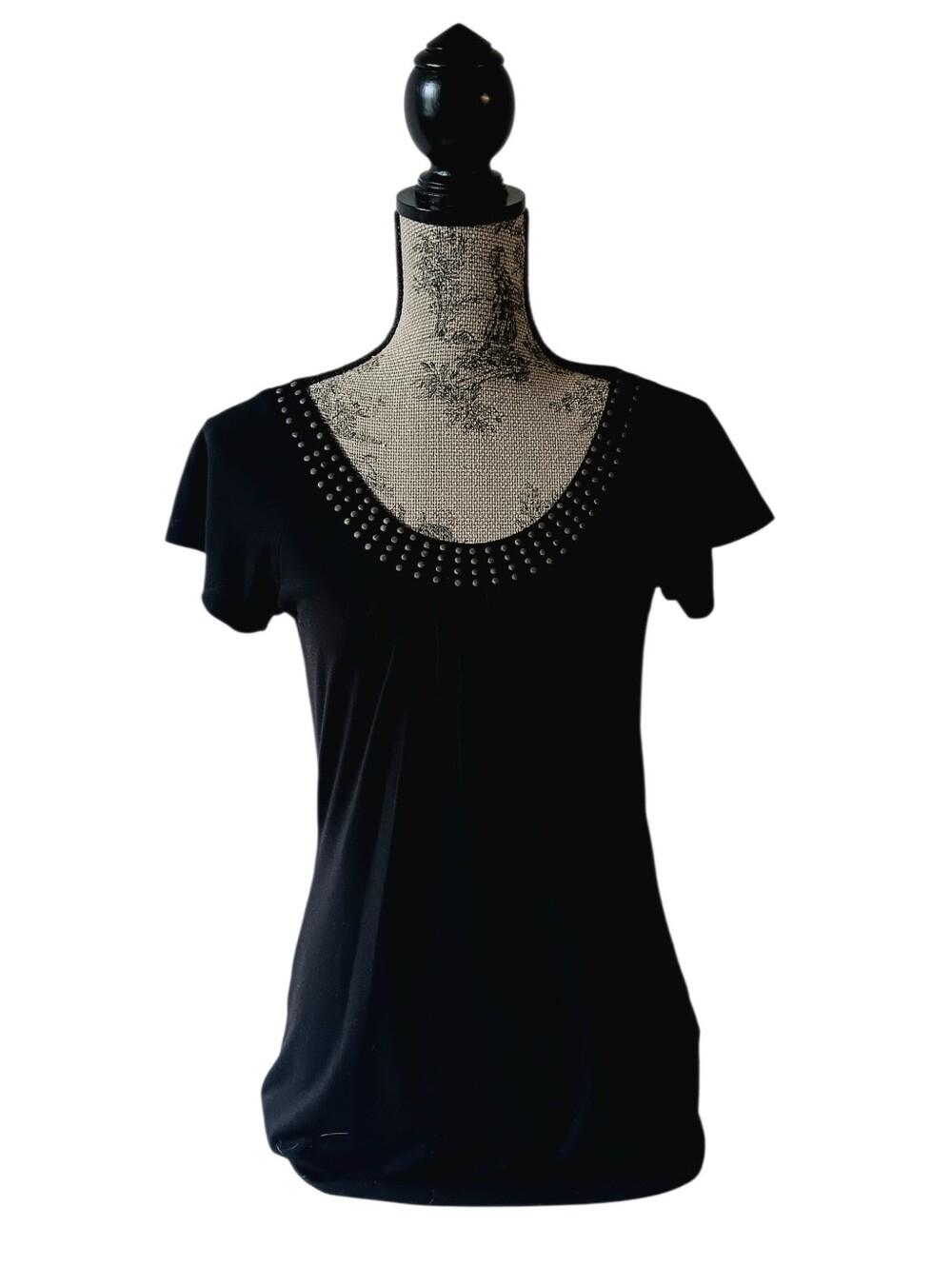 Debbie Morgan women's black studded short-sleeve scoop neck top size S